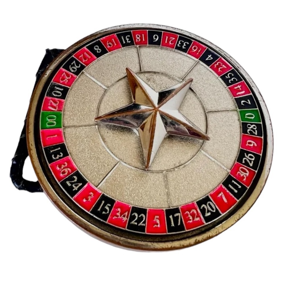 Vintage 2000s Y2K Gambling Casino Roulette Wheel Spinning Belt Buckle